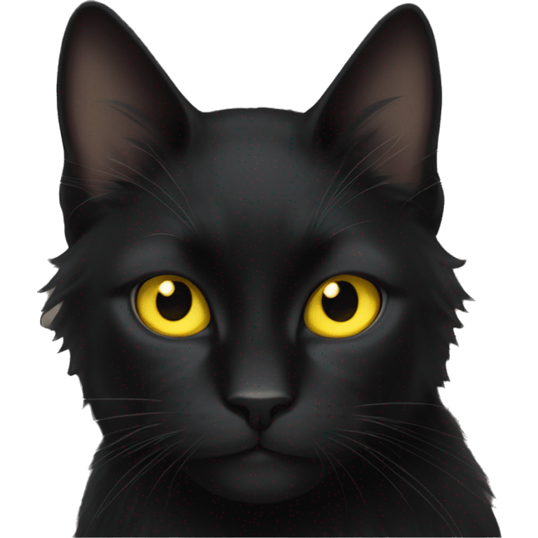 Long hair black cat with big yellow eyes  emoji