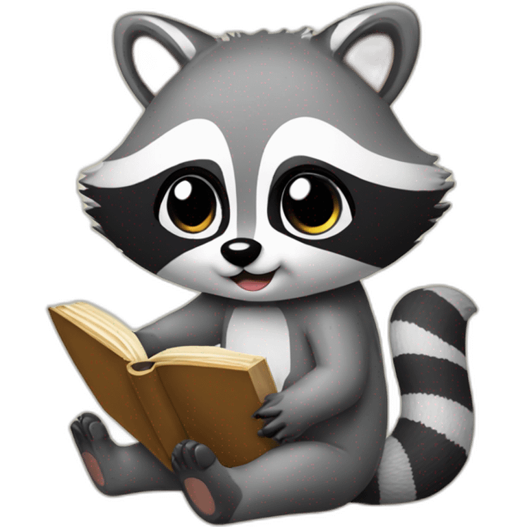 Raccoon with a plaster cast and a book emoji