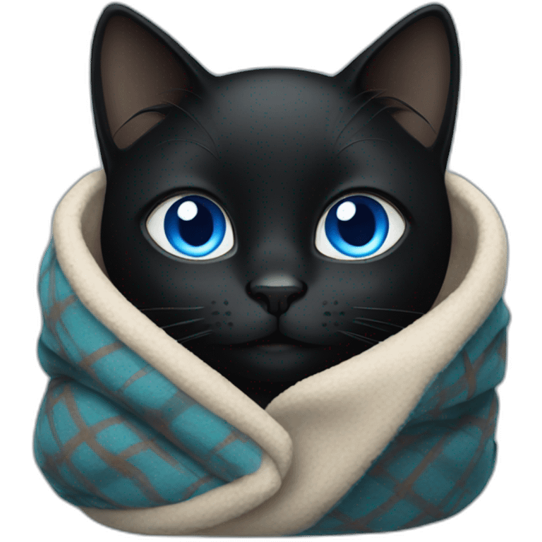 Black cat with blue eyes wrapped in a blanket emoji