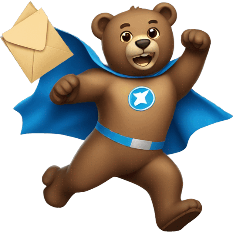 superhero bear flying and holding an envelope emoji