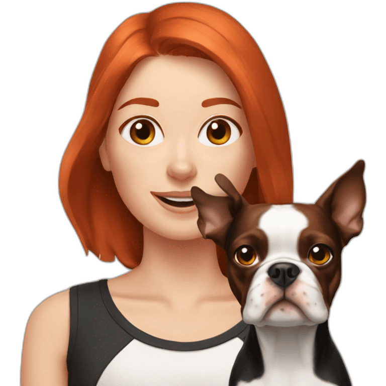 redhead with two boston terriers emoji