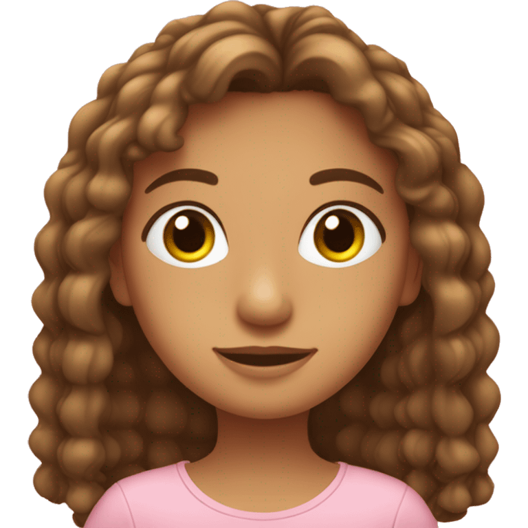 menina cabelo castanho claro comprido, olhos castanhos, pele clara,blusa rosa com laranja  emoji