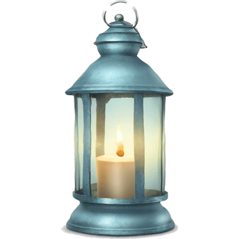 Realistic light blue rustic metallic and glass candle latern with lit candle inside emoji