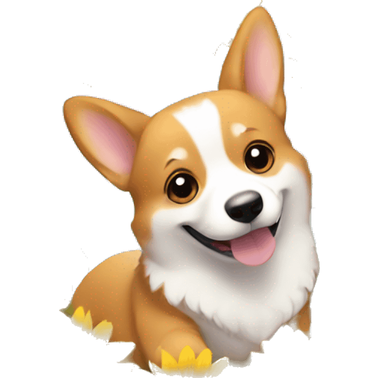 corgi hugs a sunflower emoji