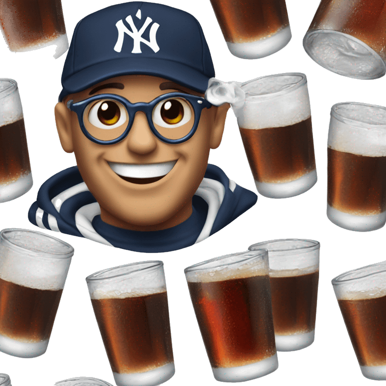 smiley face in a yankees hat and coke rim glasses emoji