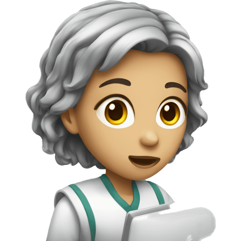 Apple computer studying girl with drown hair  emoji