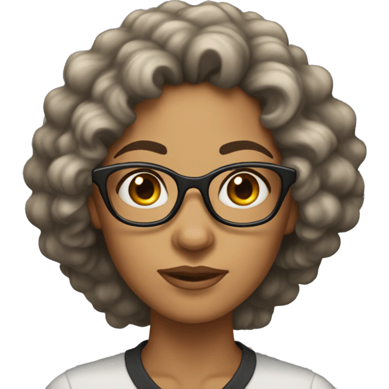 Head front view,A woman with very long thick black curly hair, tan skin , wearing eyeglasses  emoji