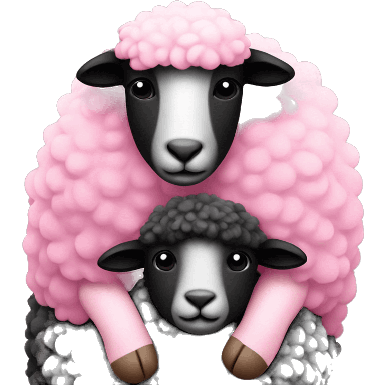 Black and pink Sheep cuddling emoji