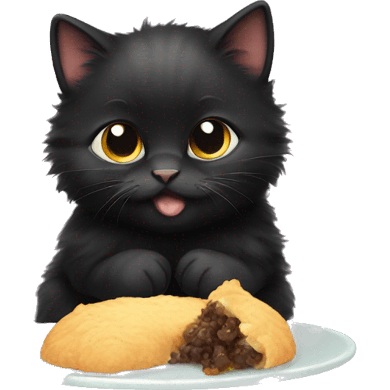 fluffy fat black kitten eating emoji