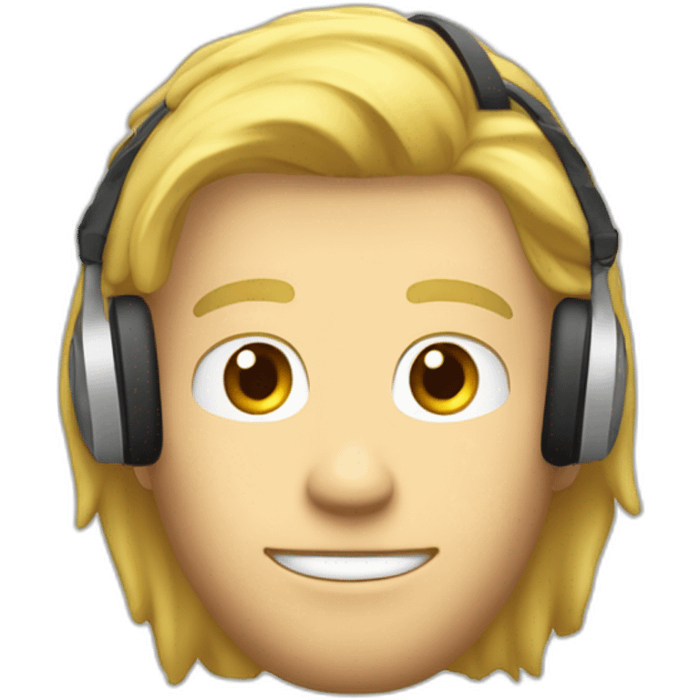 Homme blond, visage ovale, cheveux mis longs et lisses avec un casque de gamer sur la tête emoji