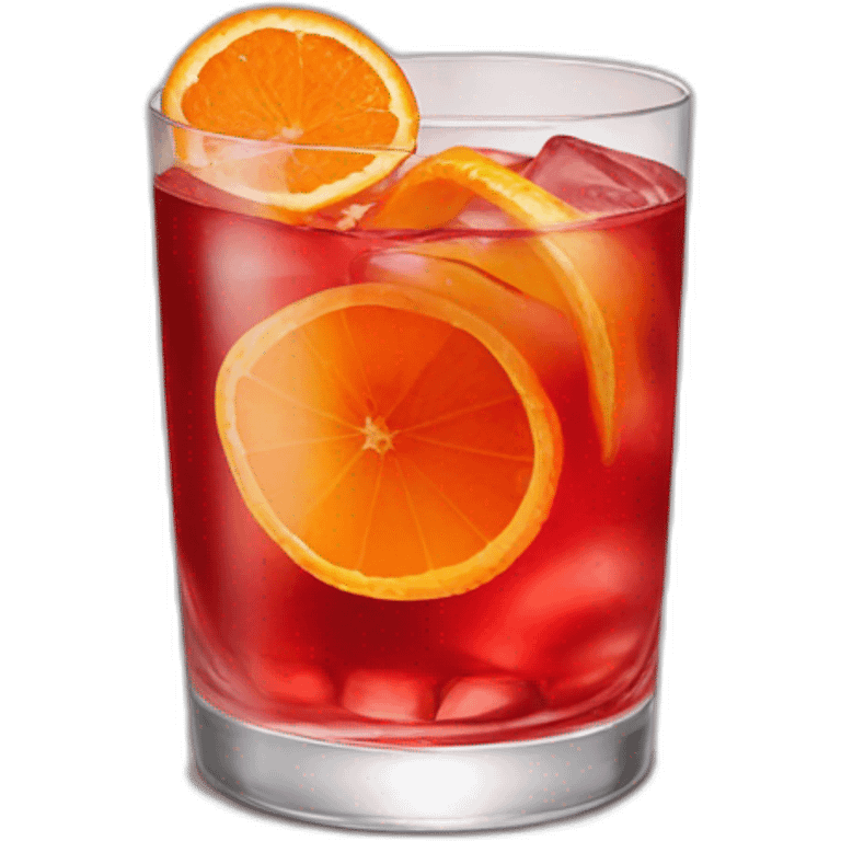 A Negroni Cocktail, red tumbler glass with orange slice emoji