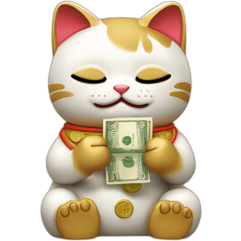 Maneki Neko holding bills emoji