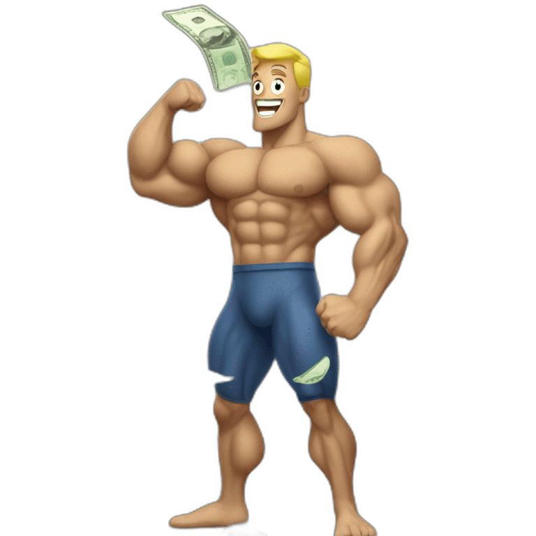 Muscle guy raining dollar bills emoji