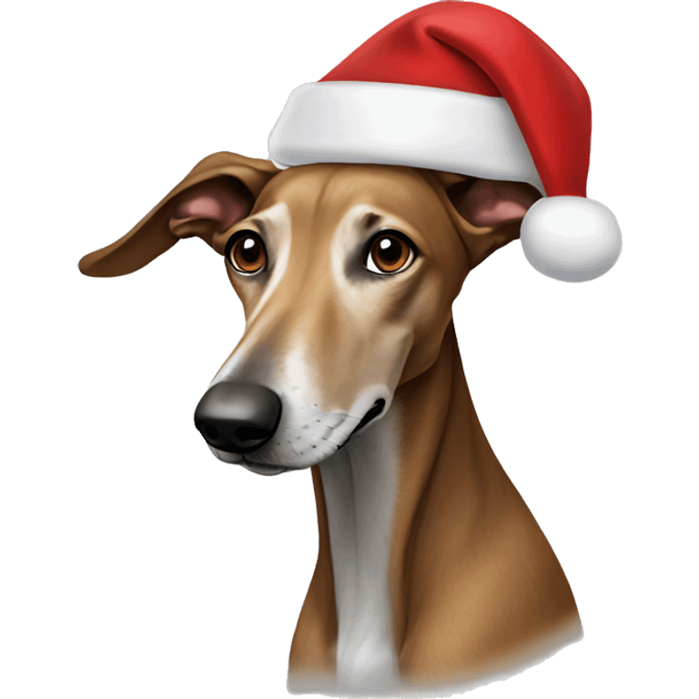 Brown Sighthound wearing Santa hat emoji