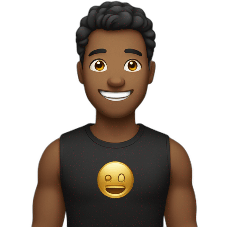 a smiling brown skinned tech bro in a black tee shirt with a gold tooth emoji