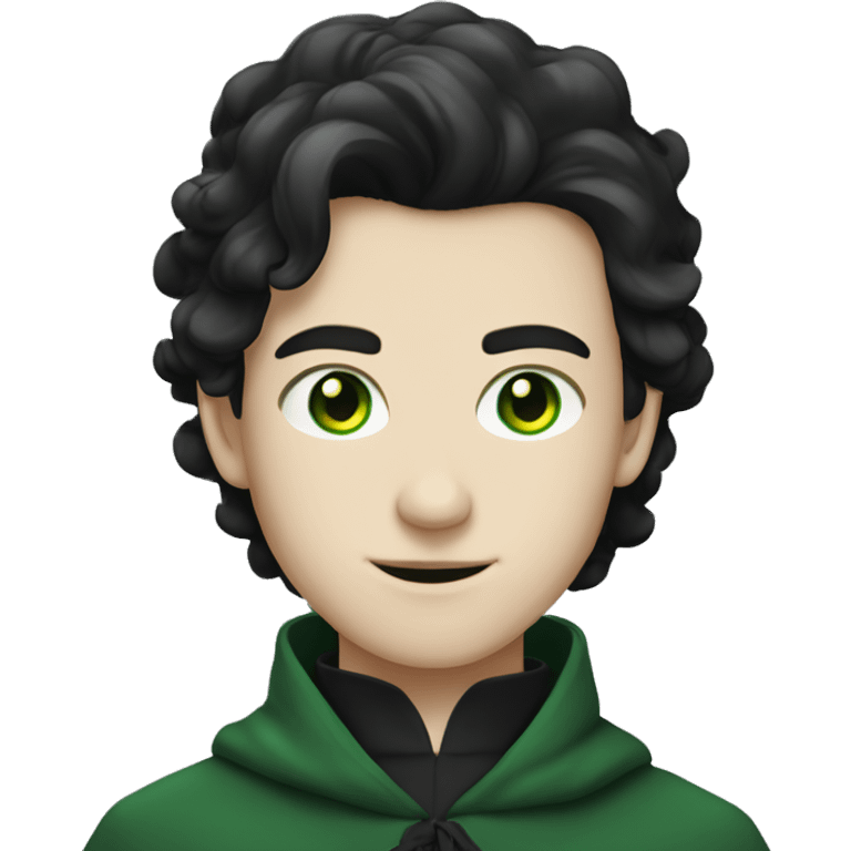 teenage white-skinned wizard with black hair, green eyes in dark green disguise emoji