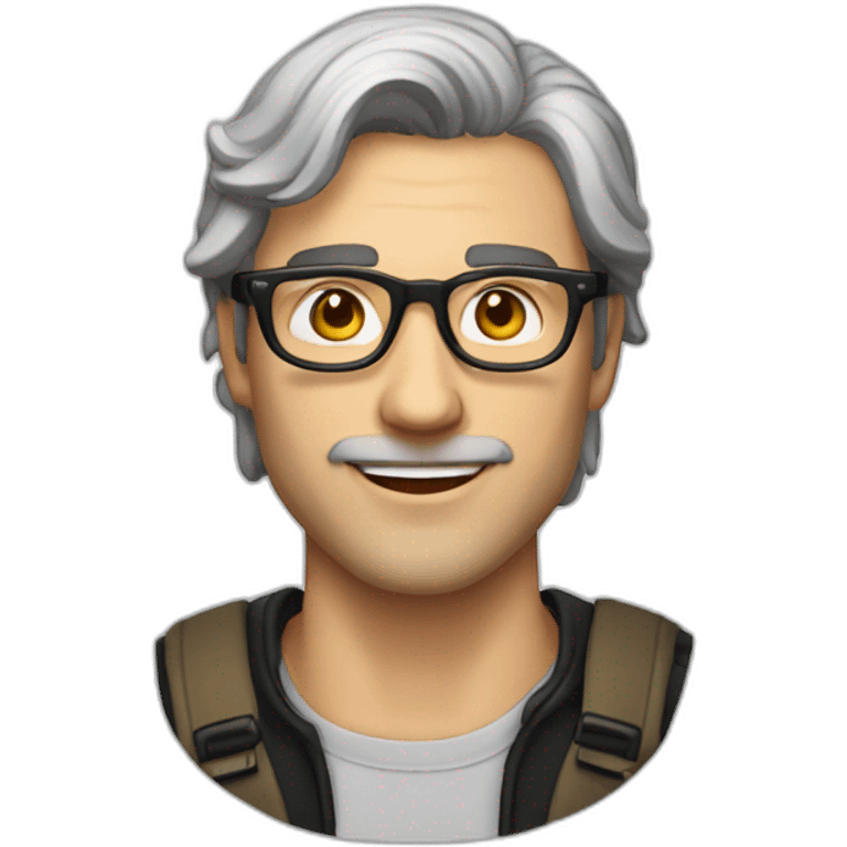 a white man with a light stubble and long black silverish hair and golden rimmed round glasses emoji