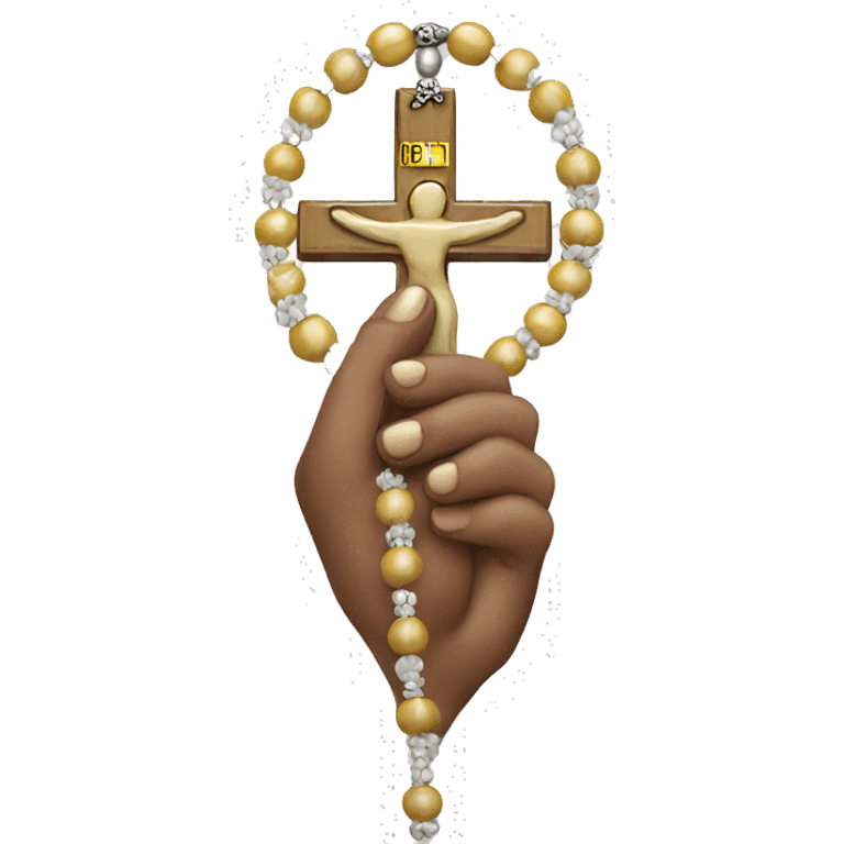 White praying hands holding the holy beaded rosary emoji