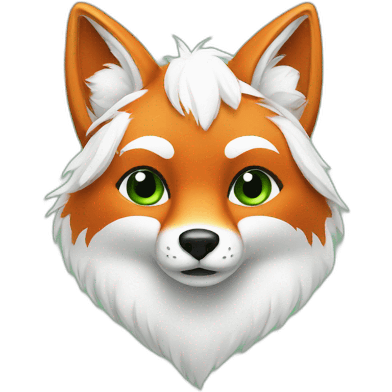 Fox with white fur and a green tail emoji