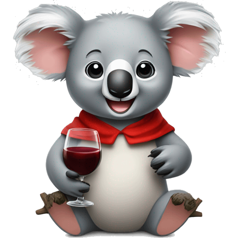 Happy koala with red wine emoji