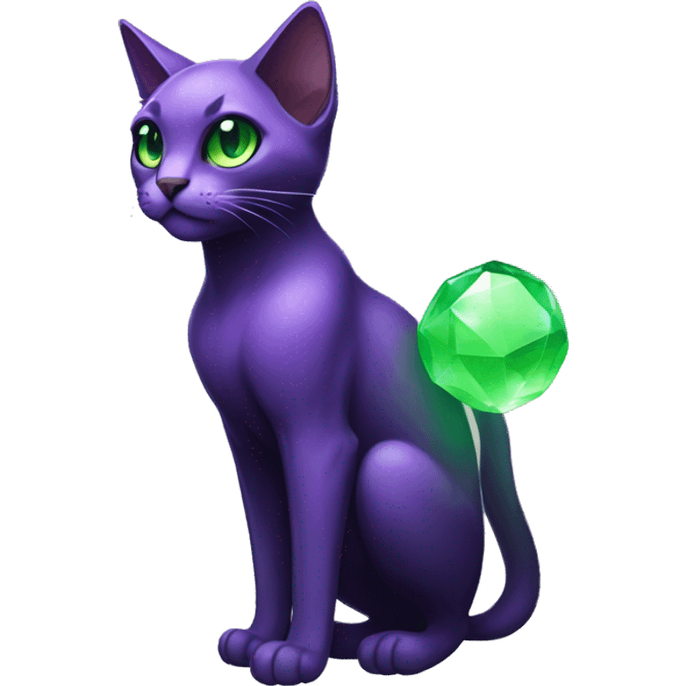 Dark-type-Fakémon-Cat Purple eyes, green gem on chest, full body emoji