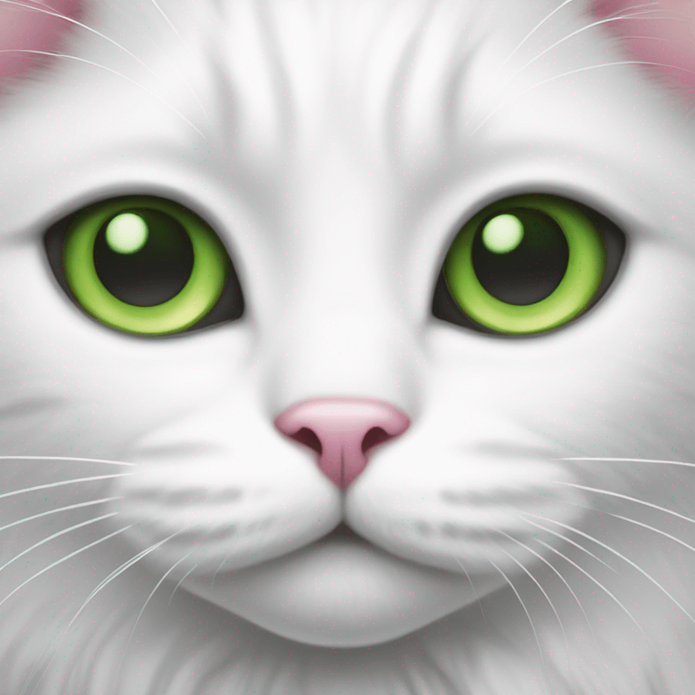 white cat with gray stain, with green eyes, pink nose emoji