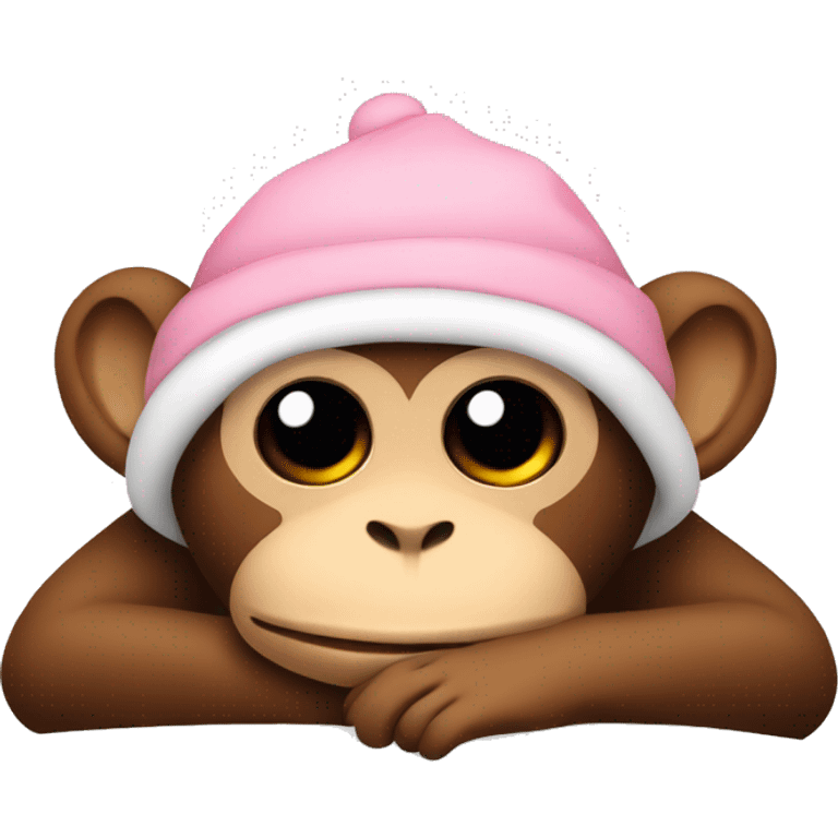 Monkey in sleep hat in bed emoji