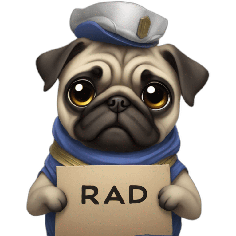 anime pug holding a sign that reads "RAID" in all caps emoji