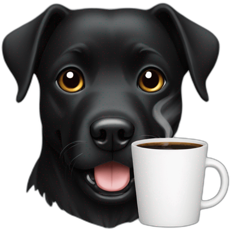 Black dog drinking coffee emoji