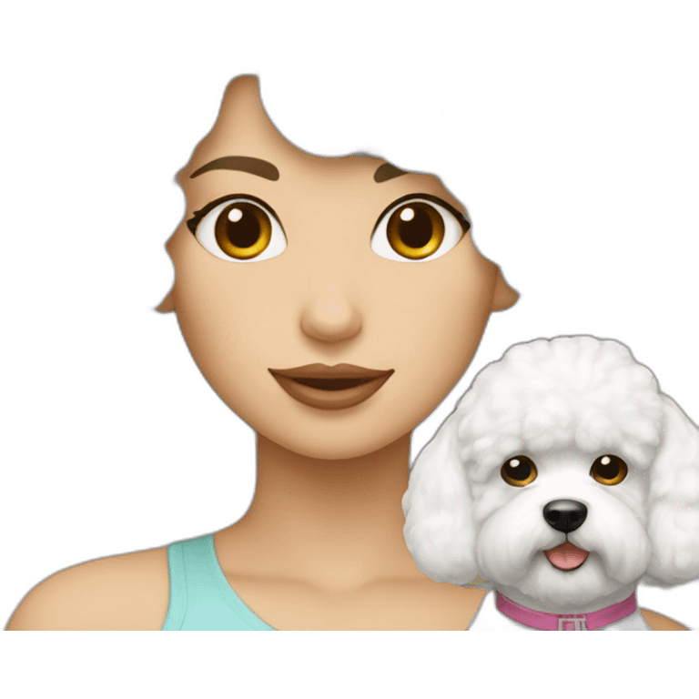 mujer pelo largo y perro bichon blanco emoji