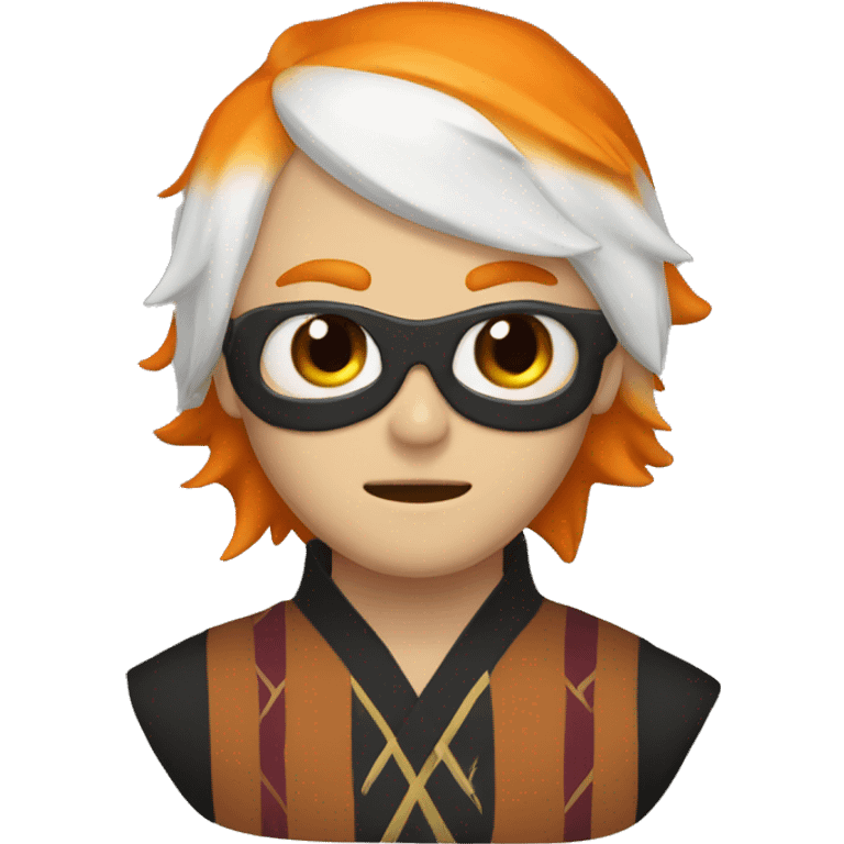 Orange-haired man wearing half kitsune mask emoji