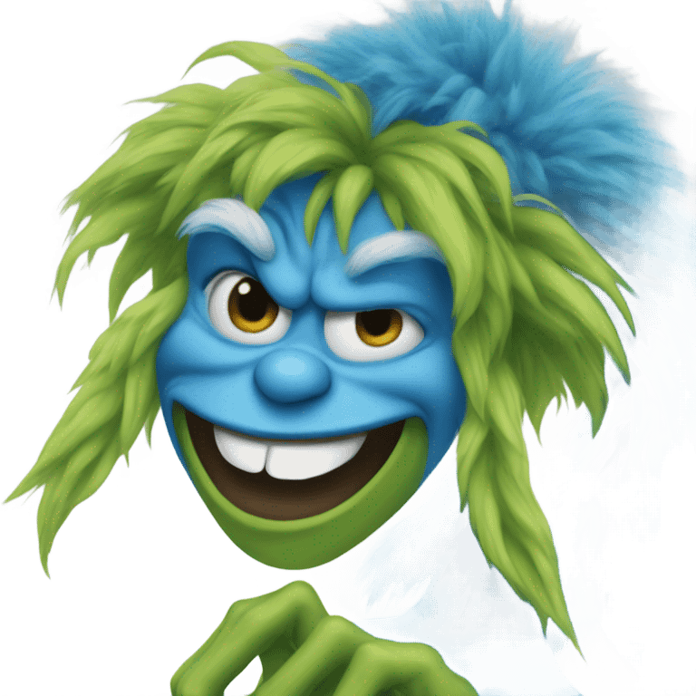 Blue grinch smiling at camera emoji