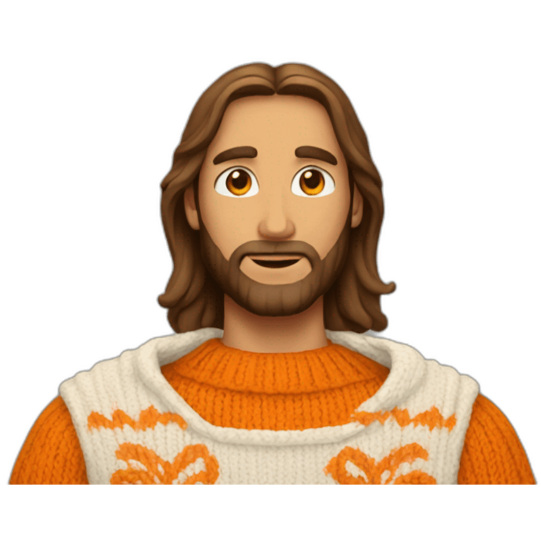 Jesus wearing a sweater with white orange fathers emoji