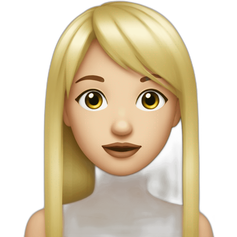 Fille aux yeux vert blonde avec yne frange emoji