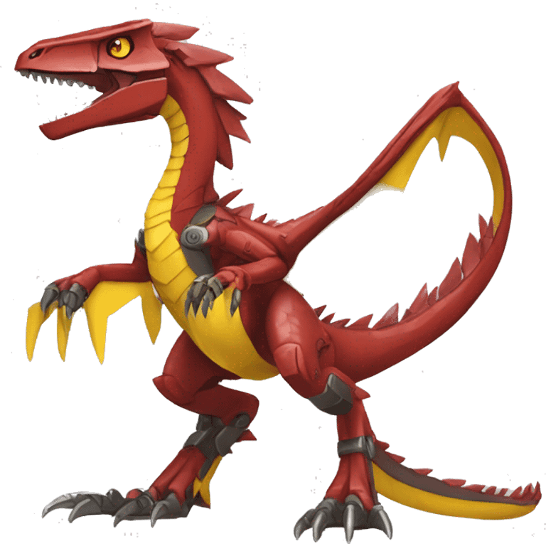  Edgy Red Yellow Shiny Digimon-Fakemon-Velociraptor-Dragon-Mecha full body emoji