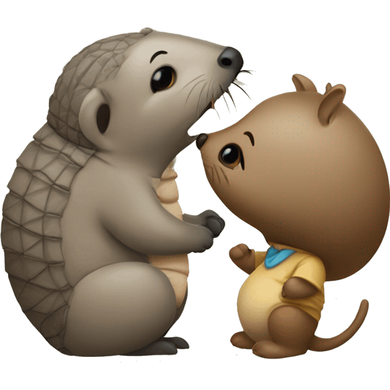 An armadillo and hairy otter giving a kiss  emoji