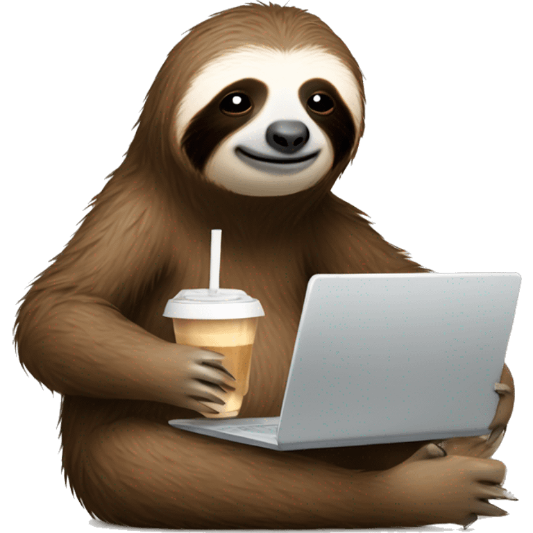 tired sloth with laptop and ice latte emoji