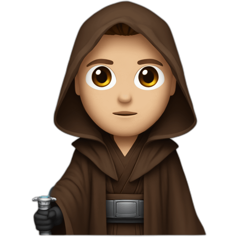 Dark side anakin skywalker (scar over right eye) (brown hooded robe) (portrait, front facing) (blue lightsaber) emoji