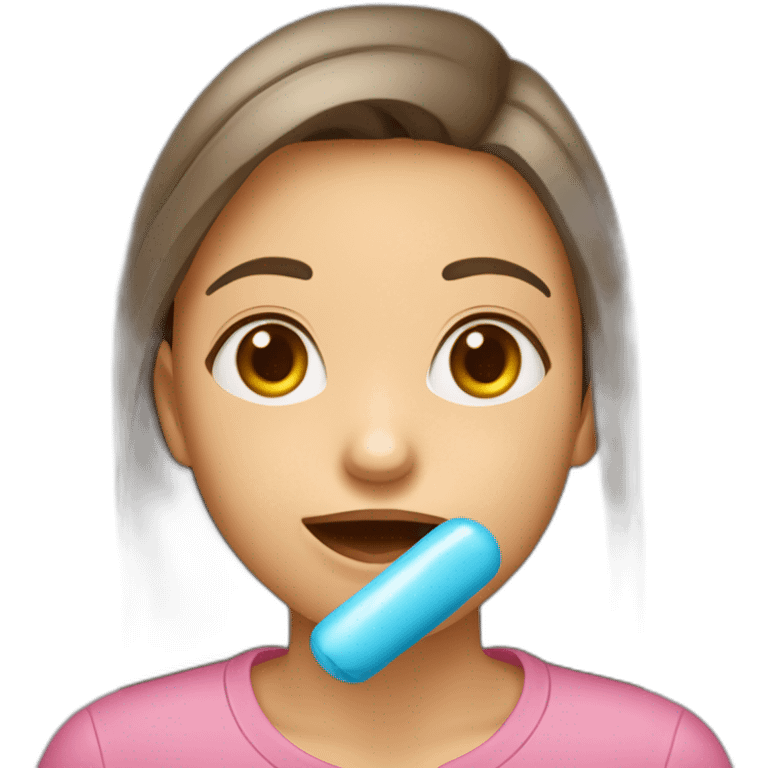 Une fille qui mâche un chewing-gum avec une expression de dégoût emoji