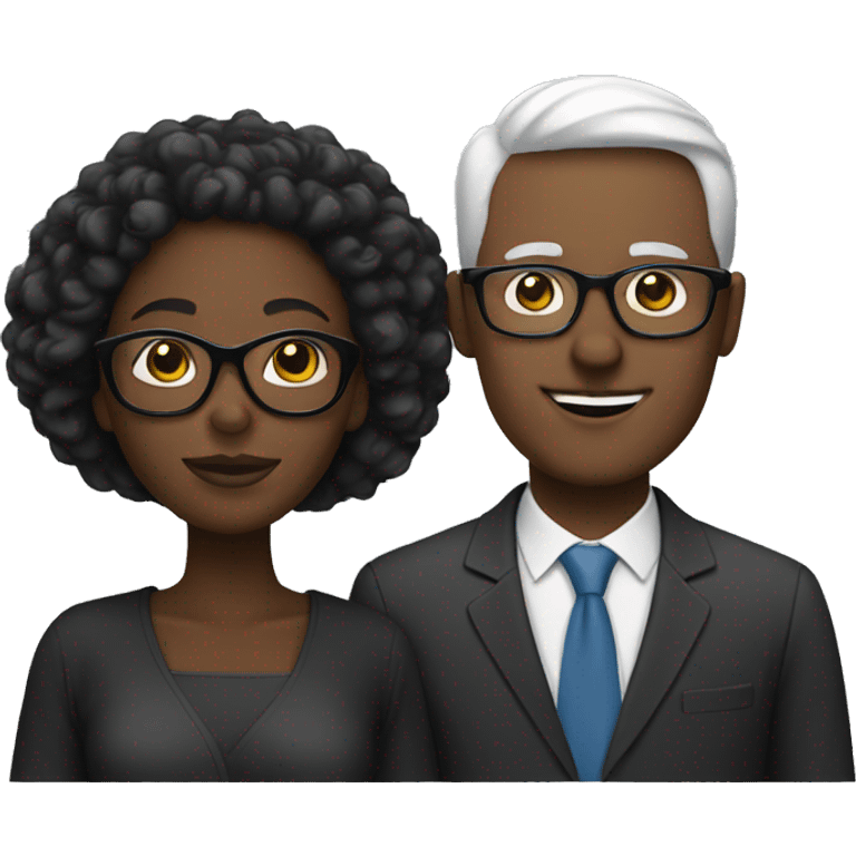 Black woman and white man with glasses couple emoji