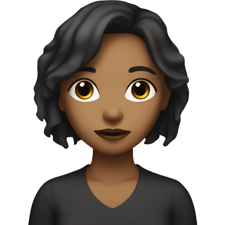 brown girl with black hair with dark circles holding a pile of paper  emoji