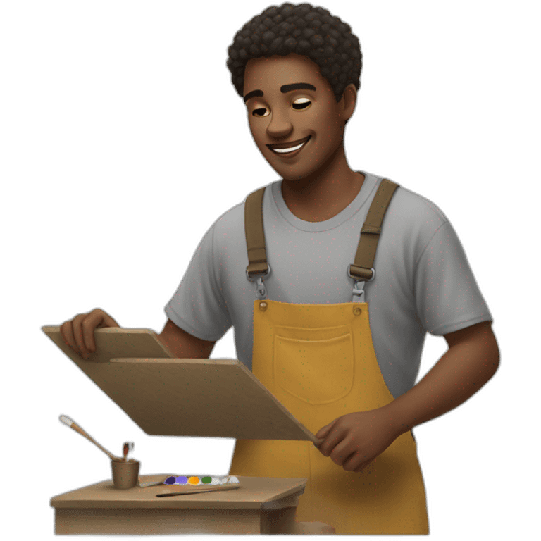 Young man with spectacular doing painting emoji