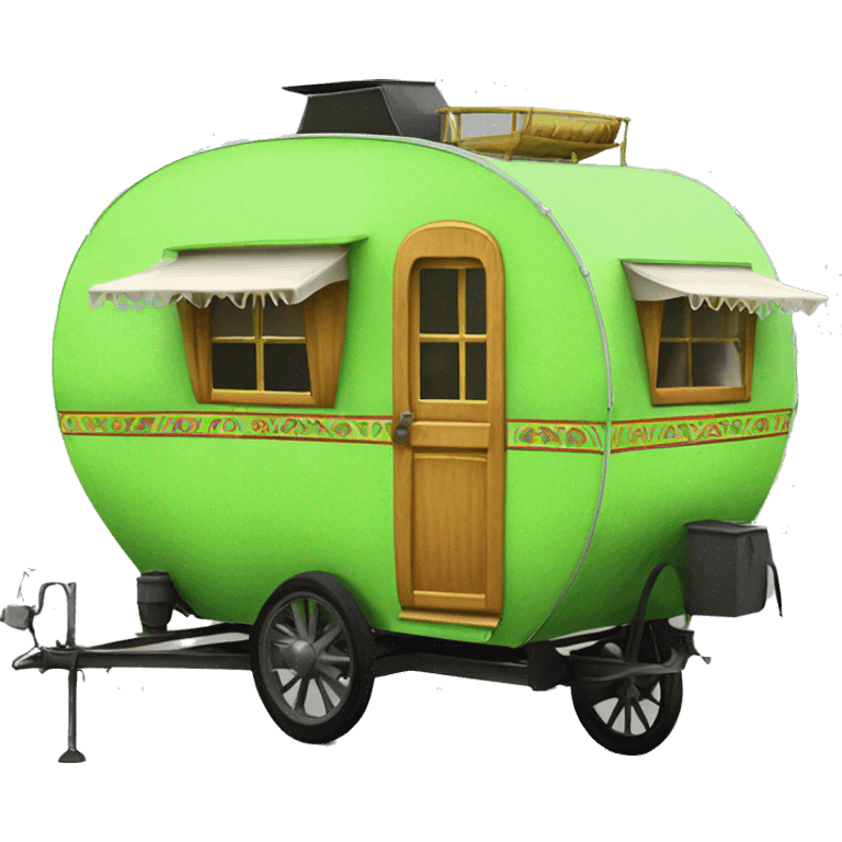 Realistic lime green vintage round gypsy caravan wagon camper emoji