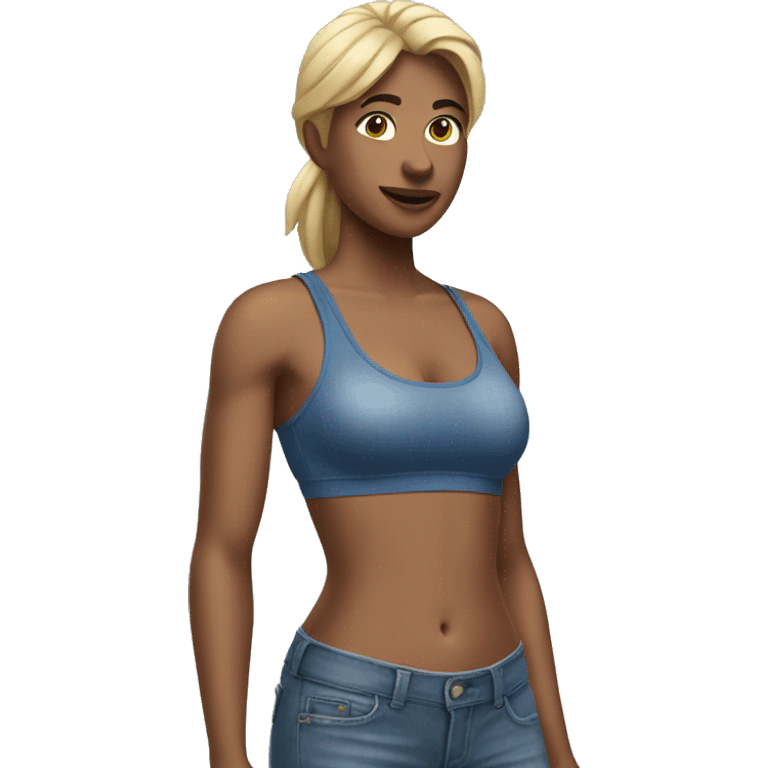 woman in a sports bra wearing jeans emoji