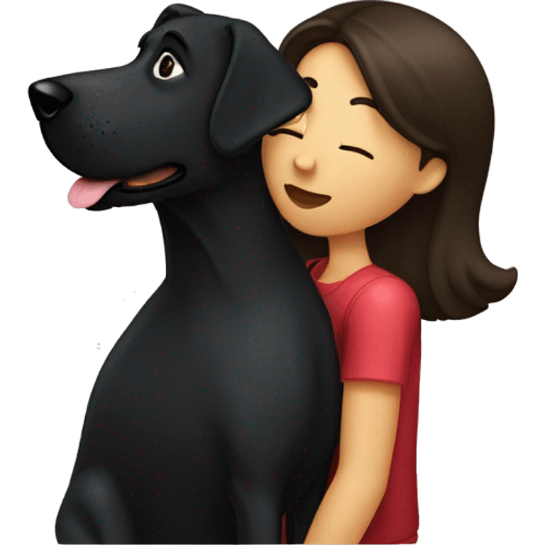 Brunette kissing big black dog emoji