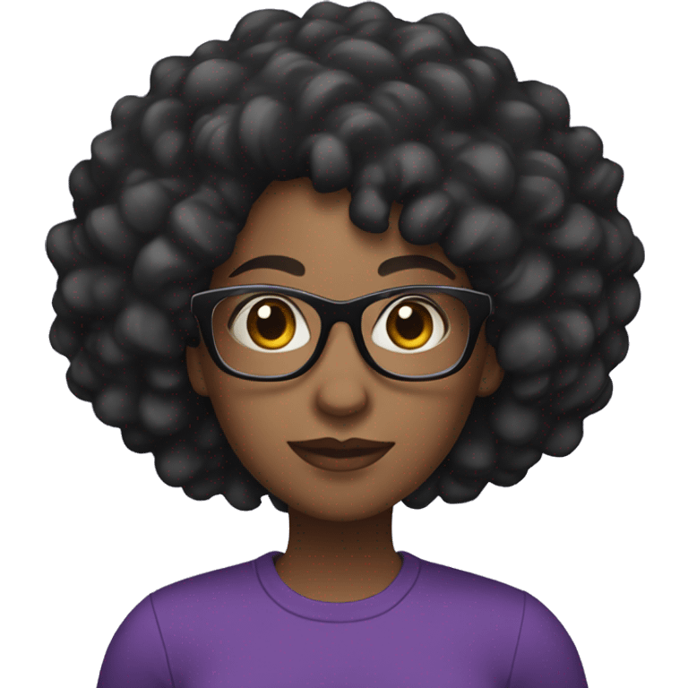 a black woman with black curly hair with glasses and a purple shirt emoji