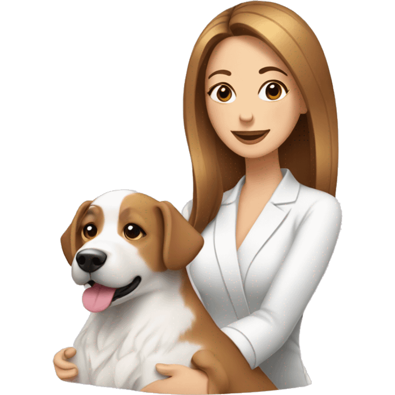 estilista canina con una perro en spa emoji