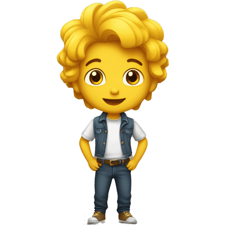 Niño con el pelo amarillo y largo bailan emoji