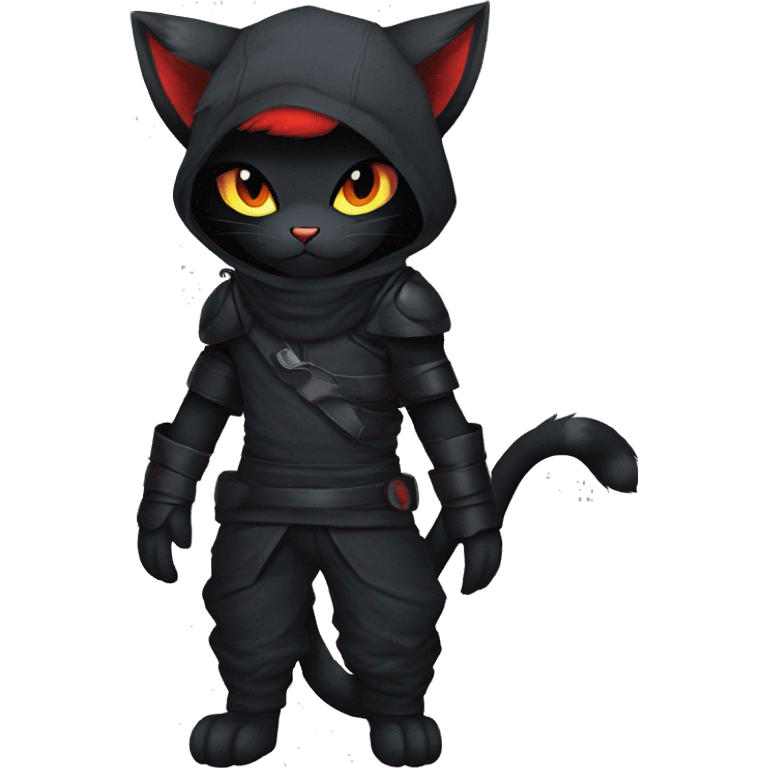 Edgy Shy Anthro Ninja boyish cool pretty dark black Litten-Pokémon-cat-fursona-animal techwear emoji