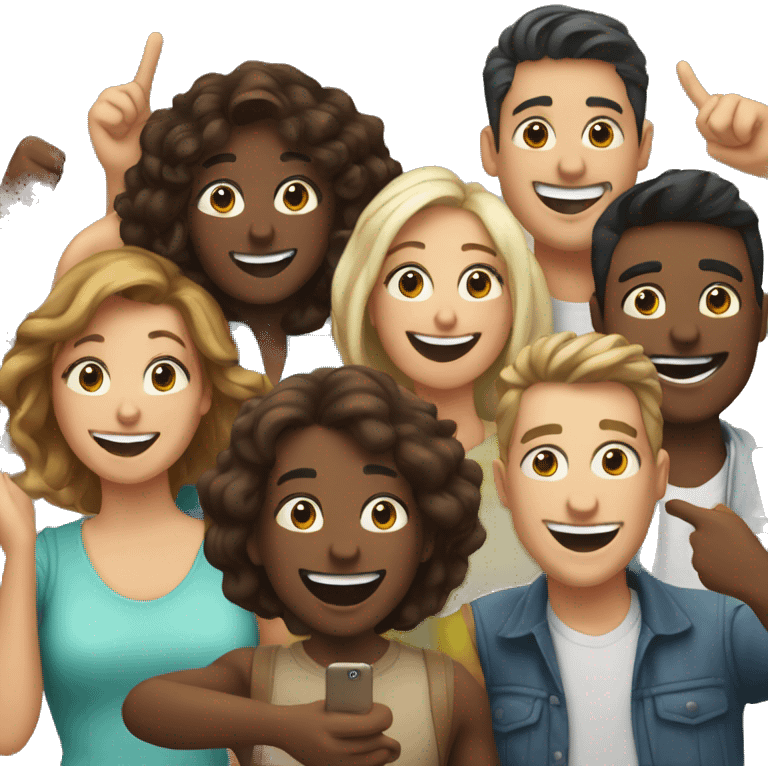 Group of people taking happy selfie emoji